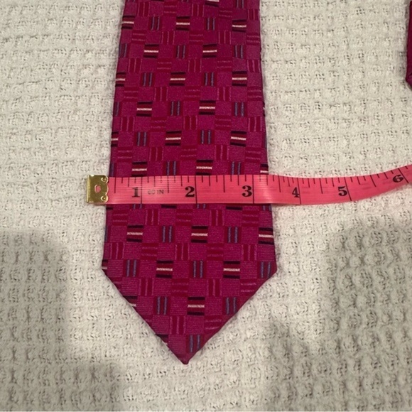 Duchamp London Purple Magenta Rectangle Bar Silk Necktie Tie - Picture 7 of 8